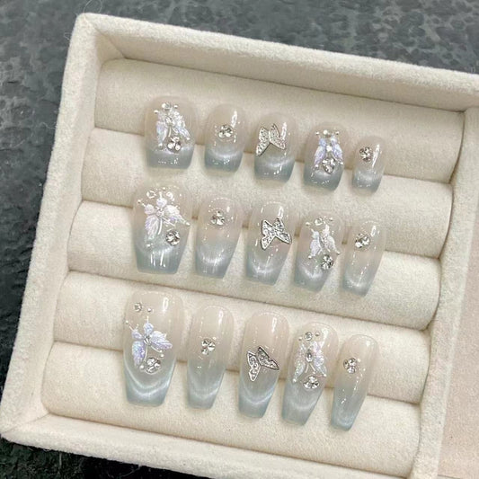 Crystal Butterfly Cat Eye nails-press on nails 