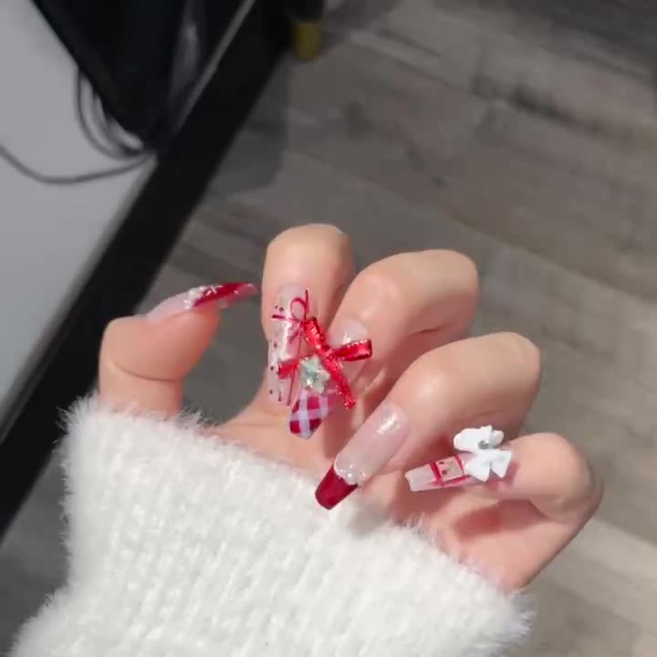 Bow Cherry nails-press on nails 