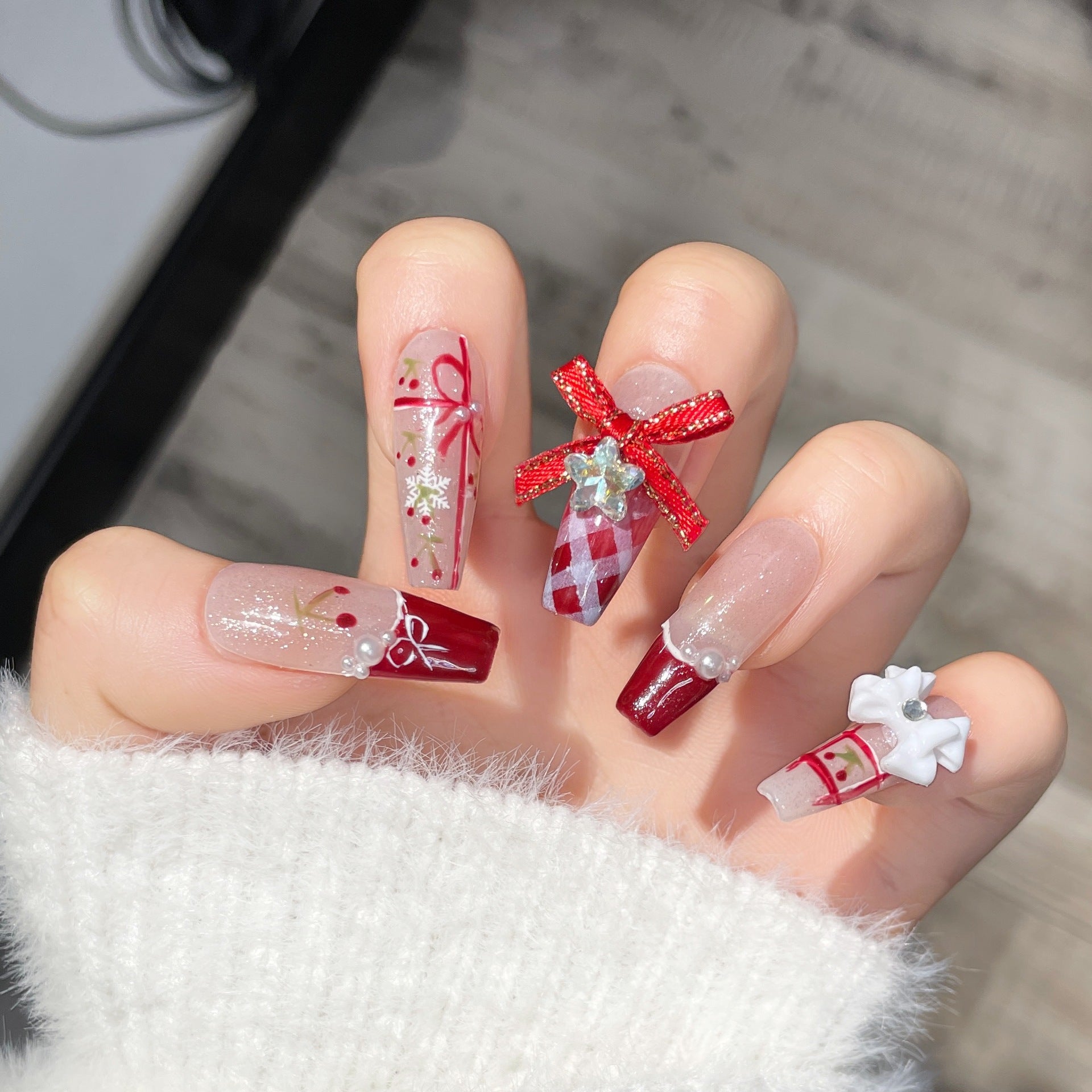 Bow Cherry nails-press on nails 