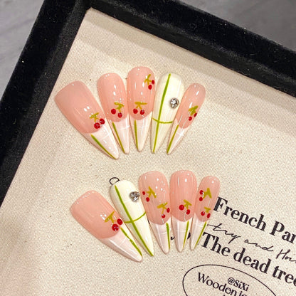 Pink Cherry nails-press on nails 